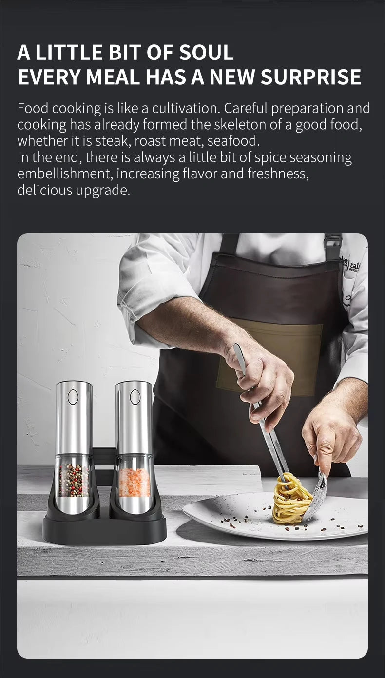 1/2 Pcs Electric Automatic Salt & Pepper Grinder With Spice Mill Storage Bins Kitchen Adjustable Grinding Tool