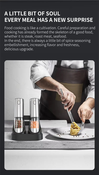 1/2 Pcs Electric Automatic Salt & Pepper Grinder With Spice Mill Storage Bins Kitchen Adjustable Grinding Tool