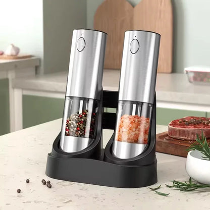 1/2 Pcs Electric Automatic Salt & Pepper Grinder With Spice Mill Storage Bins Kitchen Adjustable Grinding Tool
