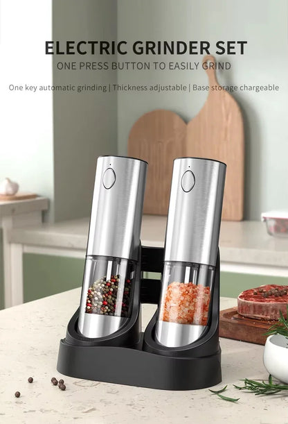 1/2 Pcs Electric Automatic Salt & Pepper Grinder With Spice Mill Storage Bins Kitchen Adjustable Grinding Tool