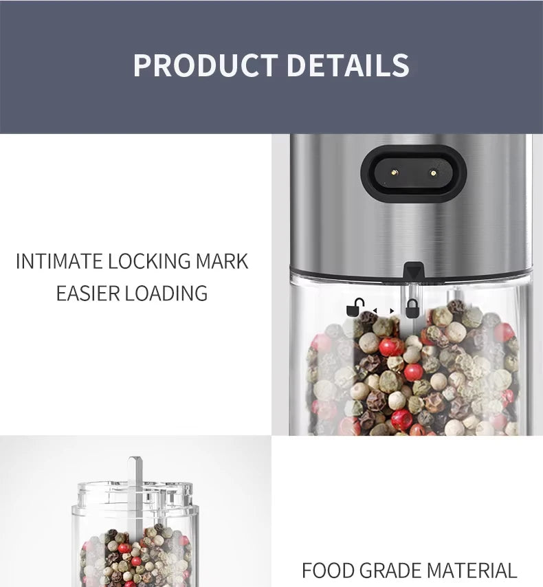 1/2 Pcs Electric Automatic Salt & Pepper Grinder With Spice Mill Storage Bins Kitchen Adjustable Grinding Tool